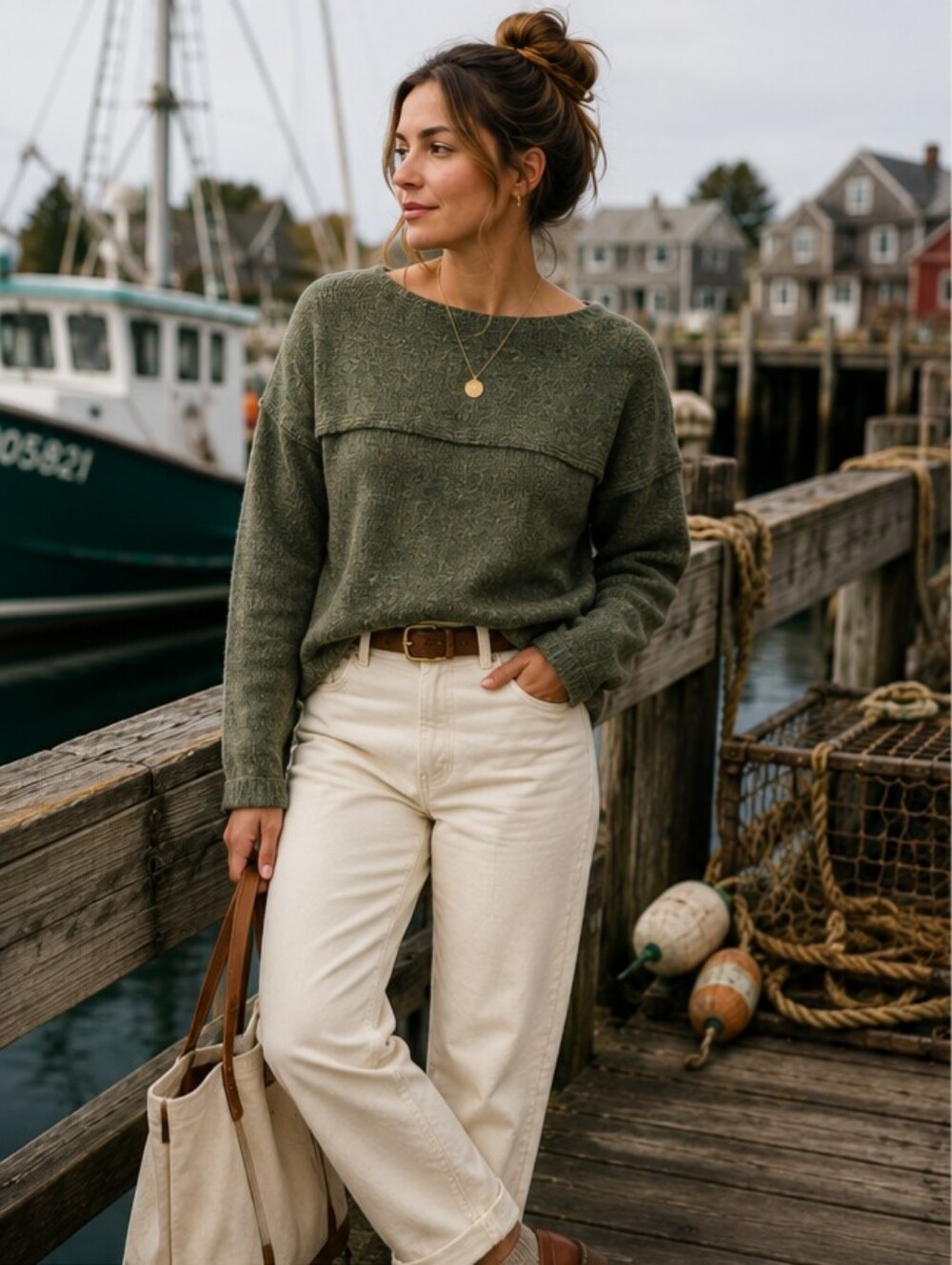 Vintage Fisherman Coastal 100% Lambswool Olive Green Sweater Deane & White S